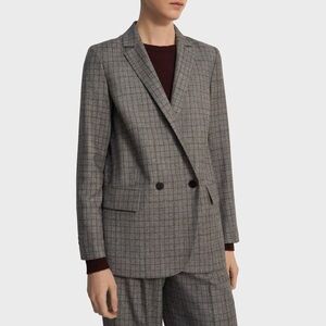 THEORY Gray/Brown Plaid Wool Flannel Women's Blazer, size 14